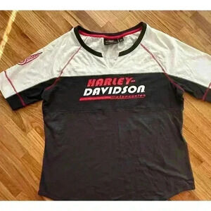 HARLEY DAVIDSON Women's XL Notch Neck Color Blocked Top Heather Gray 96204-18VW